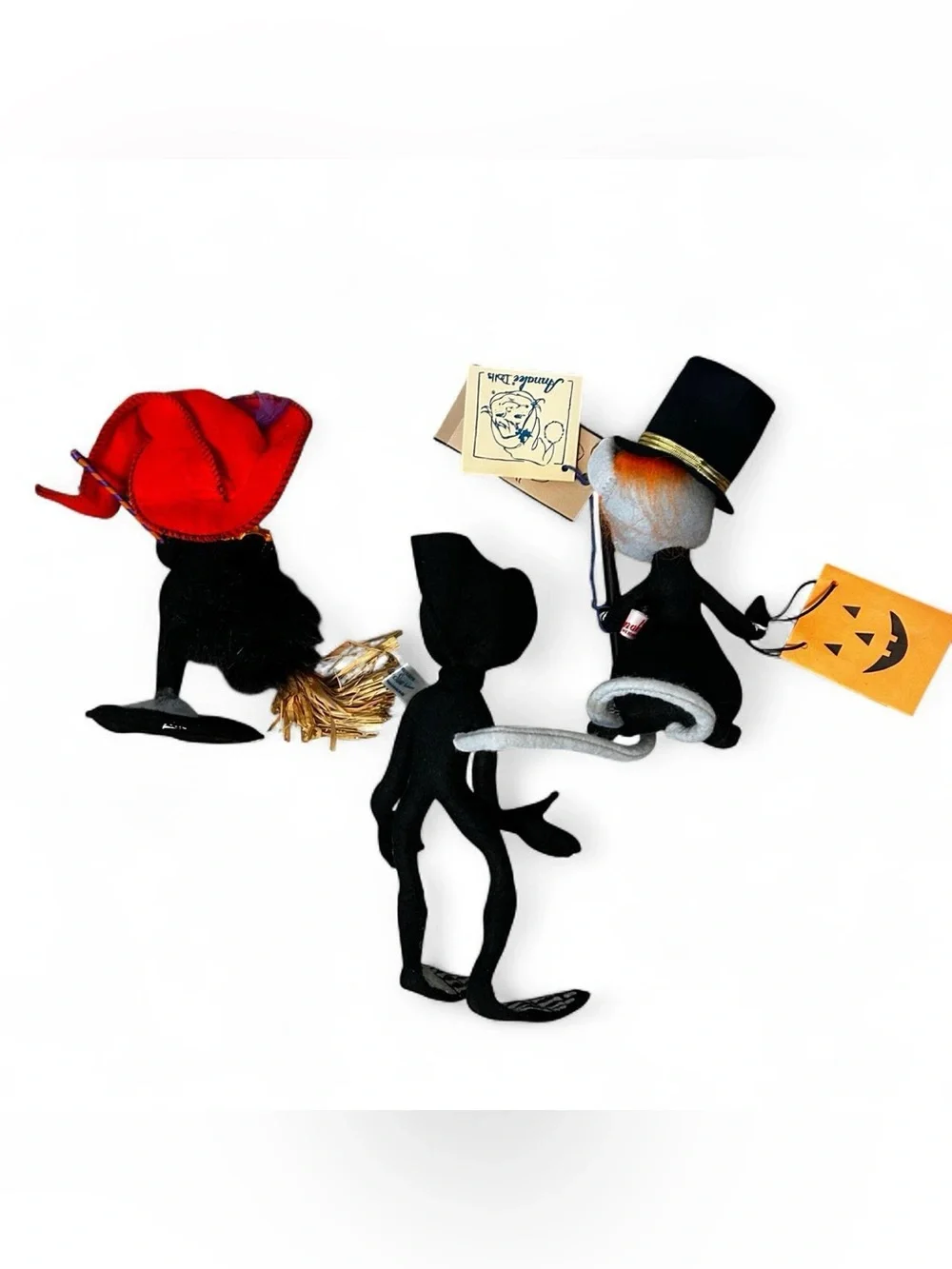 Annalee Halloween Cat, Mouse, Glow-in-the-Dark Skeleton 3 Doll Bundle Vintage